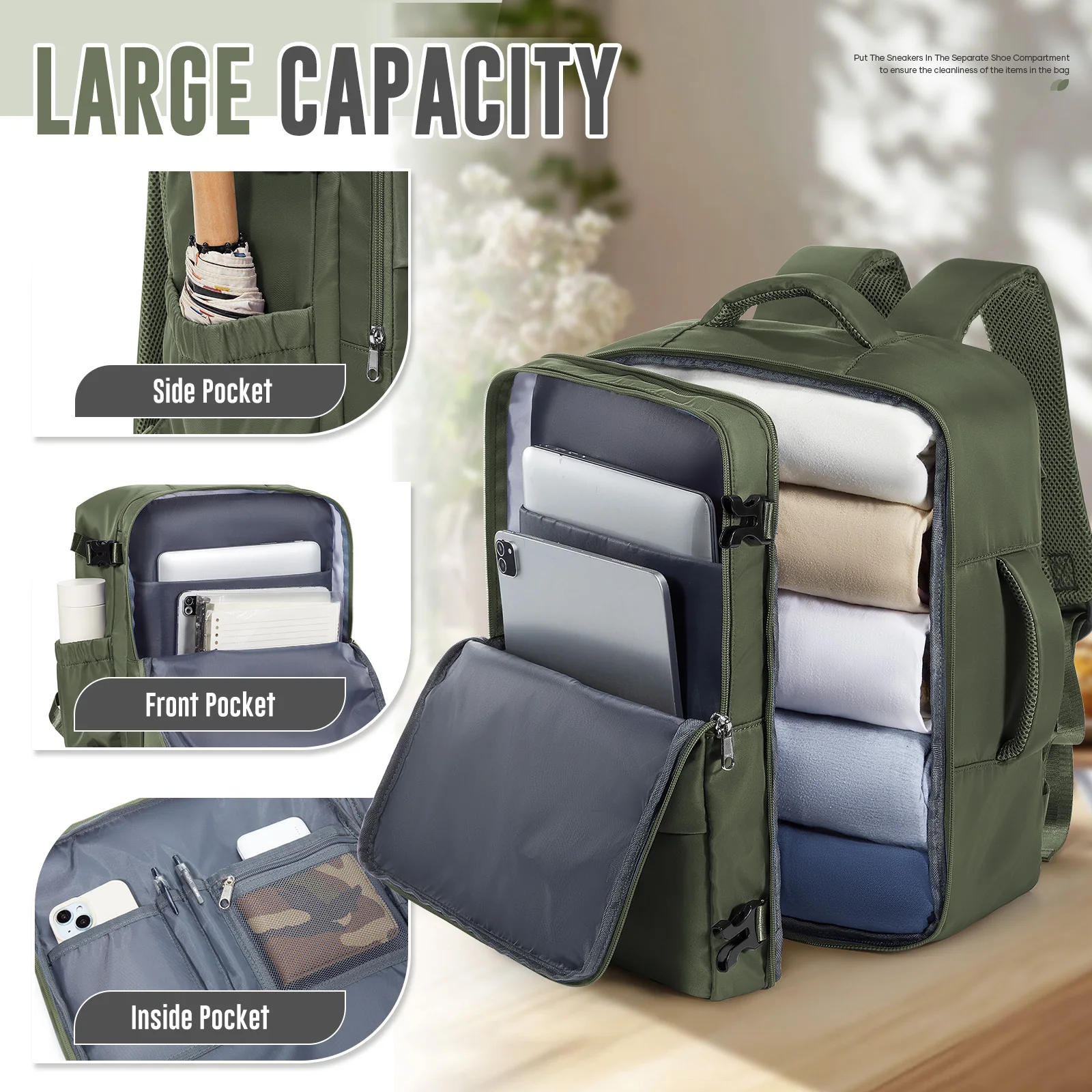 حقيبة ظهر للسفر مقاس 40 × 30 × 20 سم، حقيبة ظهر المقصورة لـ Ryanair، حقيبة ظهر للصعود للرحلات القصيرة، حقيبة ظهر للكمبيوتر المحمول، حقيبة ظهر للأعمال #2