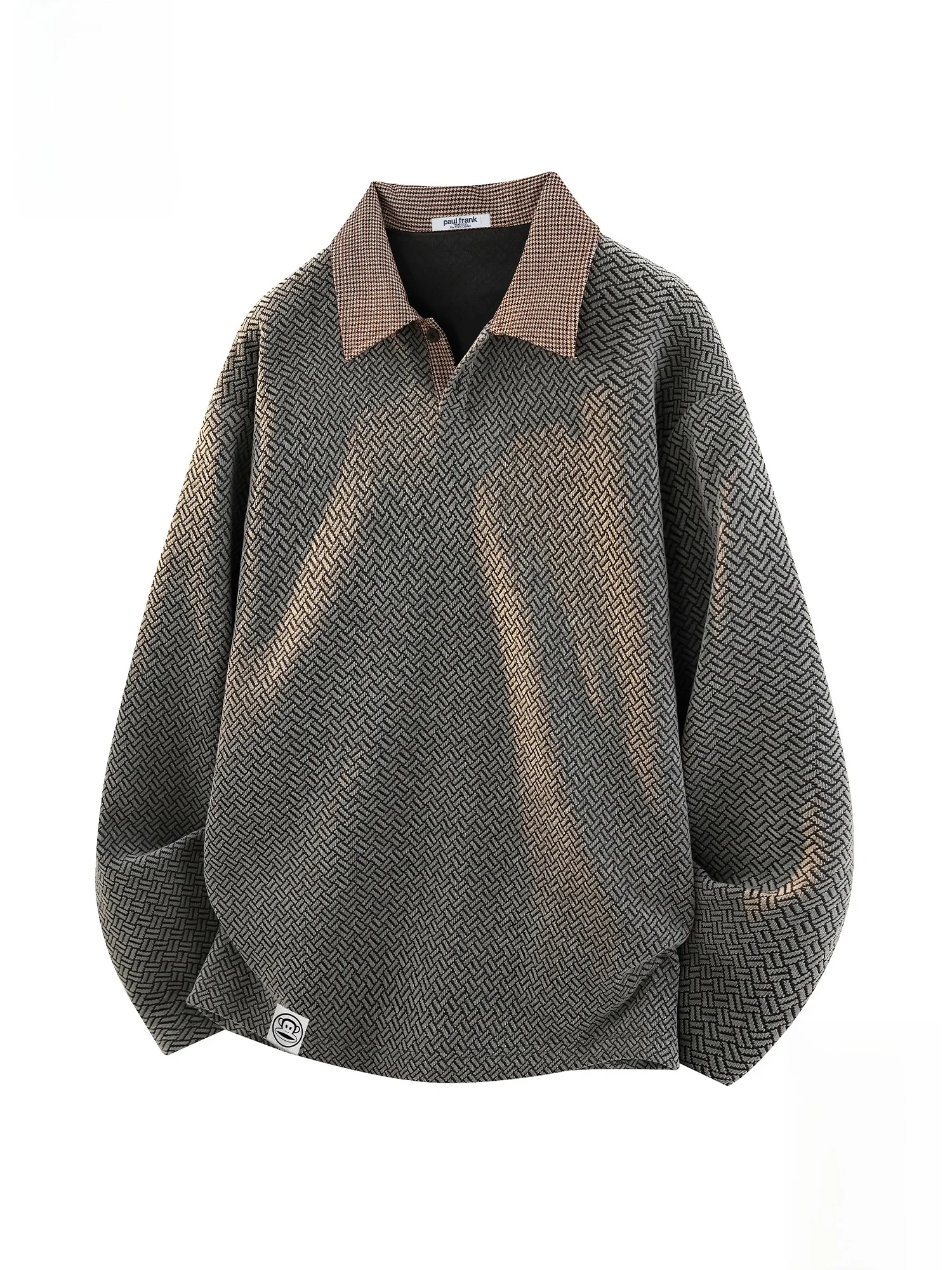 

Футболка PaulFrank M с воротником, цветным блочным дизайном, длинными рукавами, из полиэфирного волокна, в стиле ретро, весенняя, модная, с принтом головы обезьяны