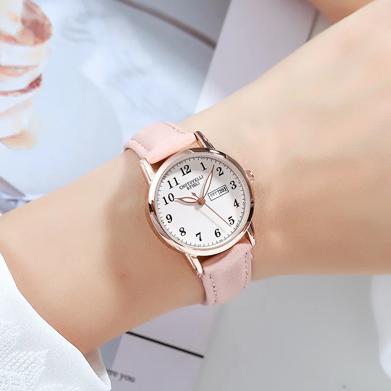 Correa de reloj de cuero de estilo coreano para mujer, correa de reloj de moda Simple, resistente al agua, luminoso, doble Calendario, borde caliente, venta al por mayor de fábrica, nuevo