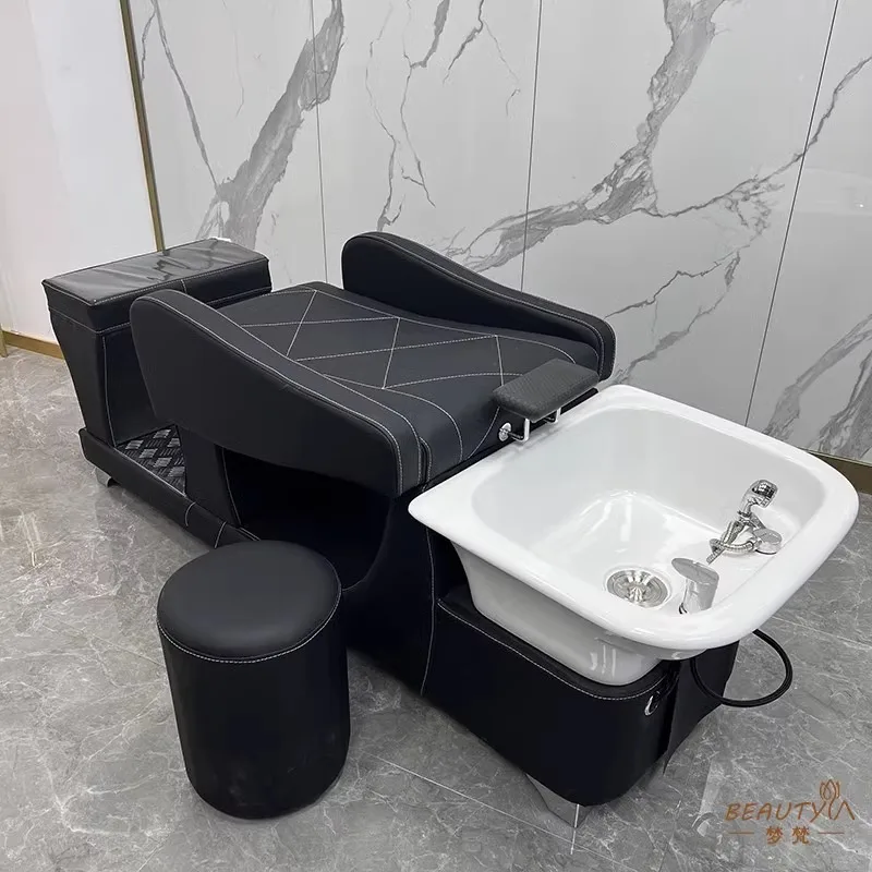 

Customized Tiktok new high-end shampoo bed barber shop dedicated hair salon hairdressing shop online red shampoo bed semi lying