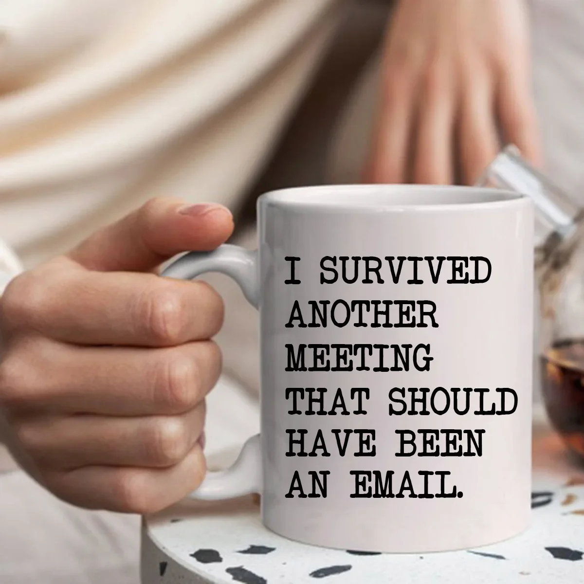 I Survived Another Meeting that Should have been an Email Mugs Funny Birthday Christmas Gifts Novelty White Coffee Cups