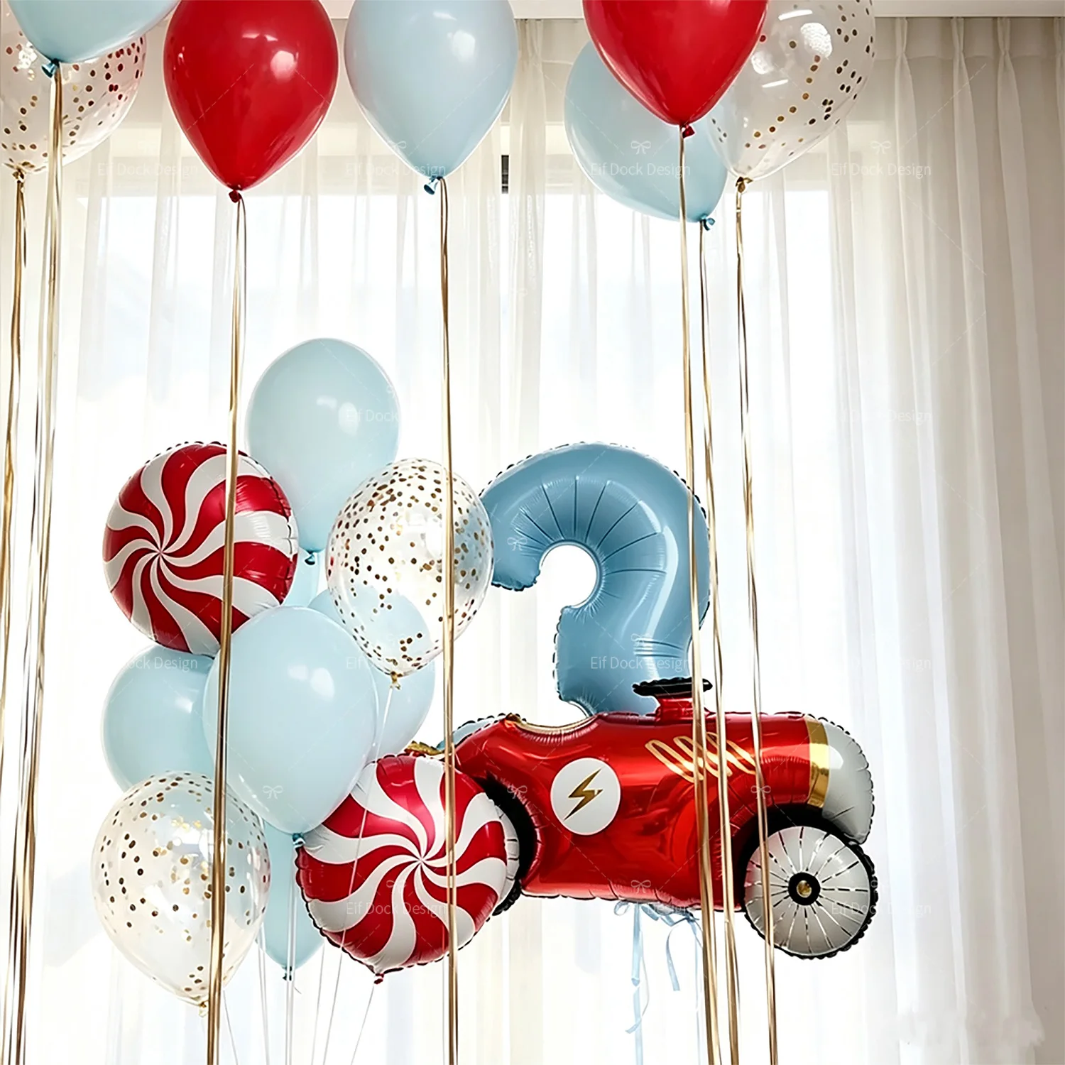 1 Set Rennwagen-Thema Ballons Windmühle Lollipop Blaue Zahlen-Folienballons für Geburtstagsfeier-Dekoration Baby-Shower-Zubehör