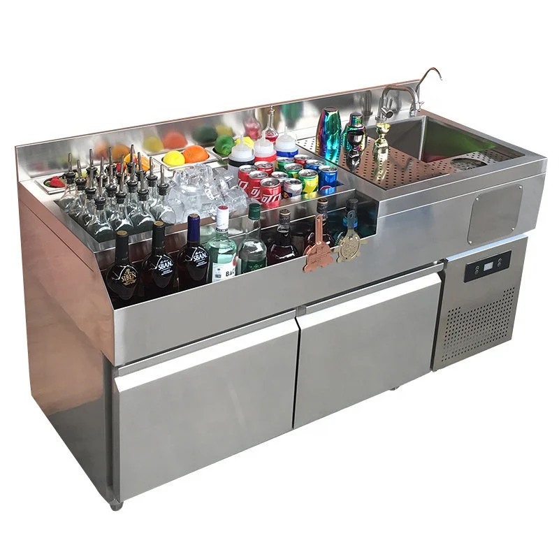 Modern Bar Equipment Custom 220V Stainless Steel Mobile bar station  With refrigeration function Cocktail Bar Station