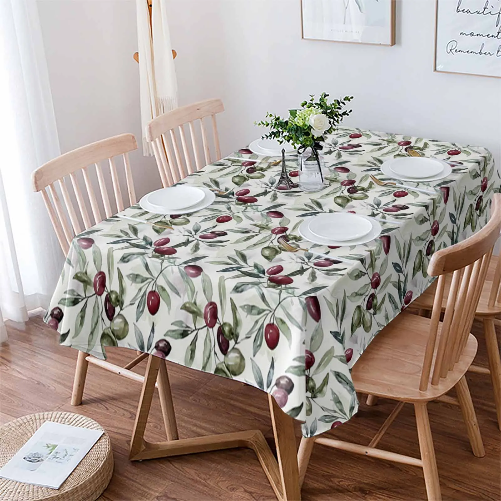 

Watercolor Fruit Leaf Plants Waterproof Tablecloth For Table Kitchen Decorative Coffee Cuisine Party Table Cover