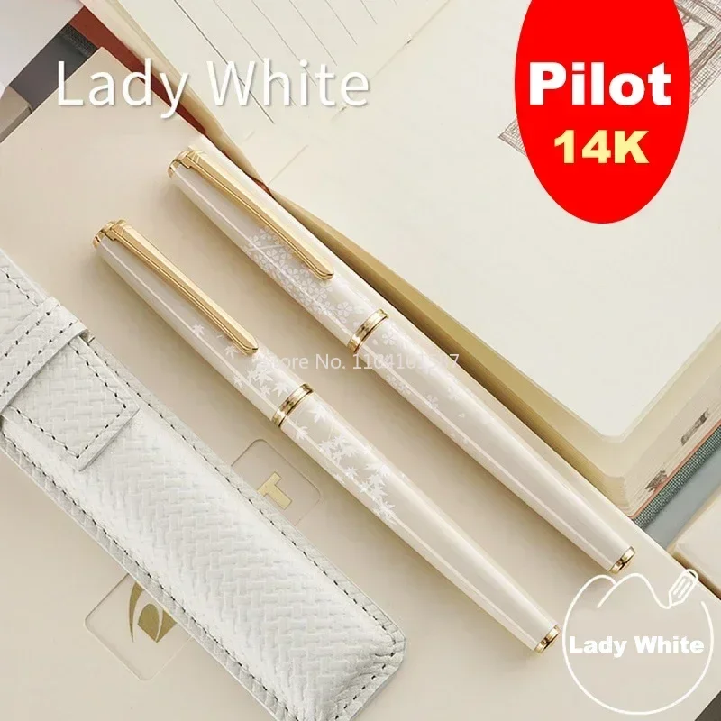 Japan PILOT 14K Gold Nib Fountain Pen Leather Pen Set Cherry Blossom Maple Leaf Lady White Metal Rod Business Writing Gift