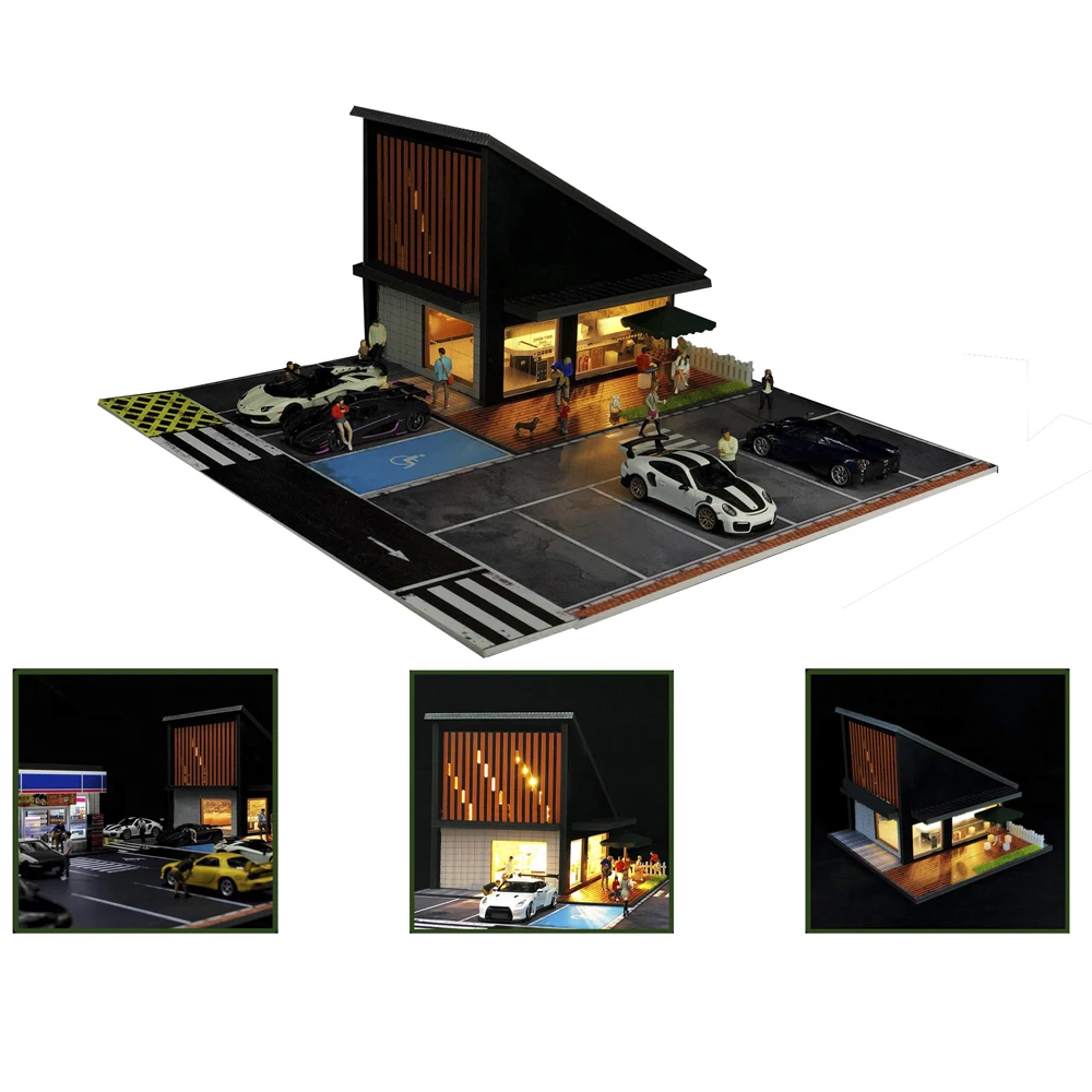 G FANS 1:64 Car Garage Diorama Model With LED lights Car Parking Lot Dioramas Models