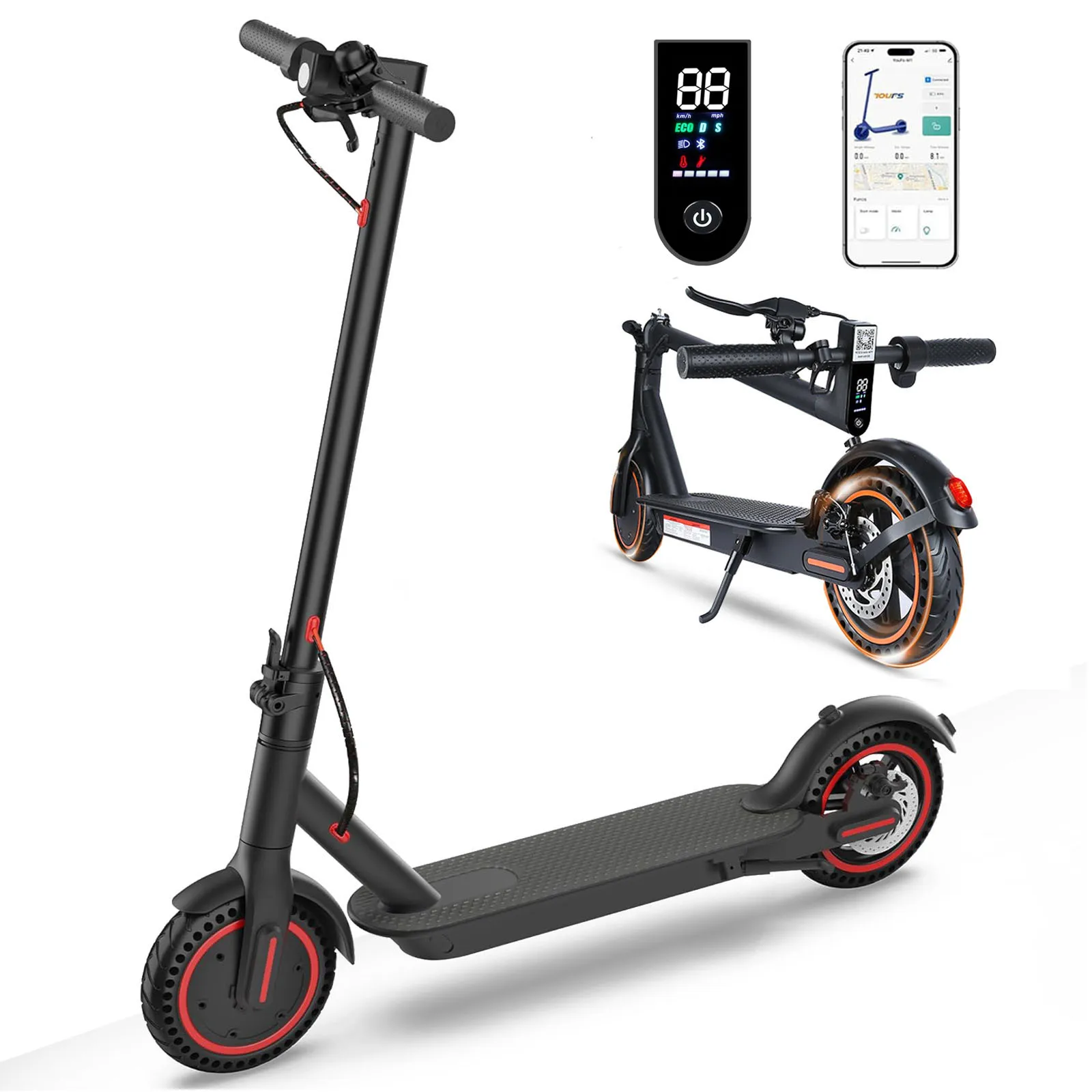 

Электрический самокат для взрослых, 8,5 дюйма, 19 миль в час, двигатель 350 Вт, дальность действия 21 миль, складной электронный самокат с приложением