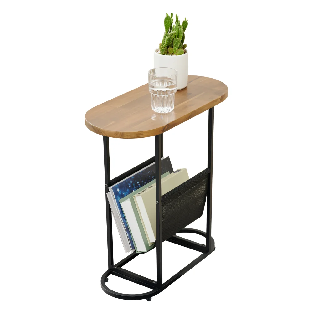 Acacia Oval Small Side Tables Living Room Small Space with Magazines Organizer Storage Space