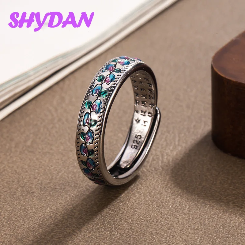 SHYDAN 925 Sterling Silber Regenbogen Antik-Emaille Offene Verstellbare Ringe für Frauen Mädchen Modeschmuck