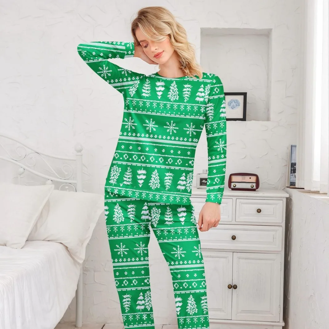 

2024 Christmas Loungewear Parent-child Outfit Christmas Tree Print Splicing Contrasting Color Home Clothes Christmas Pajamas Set