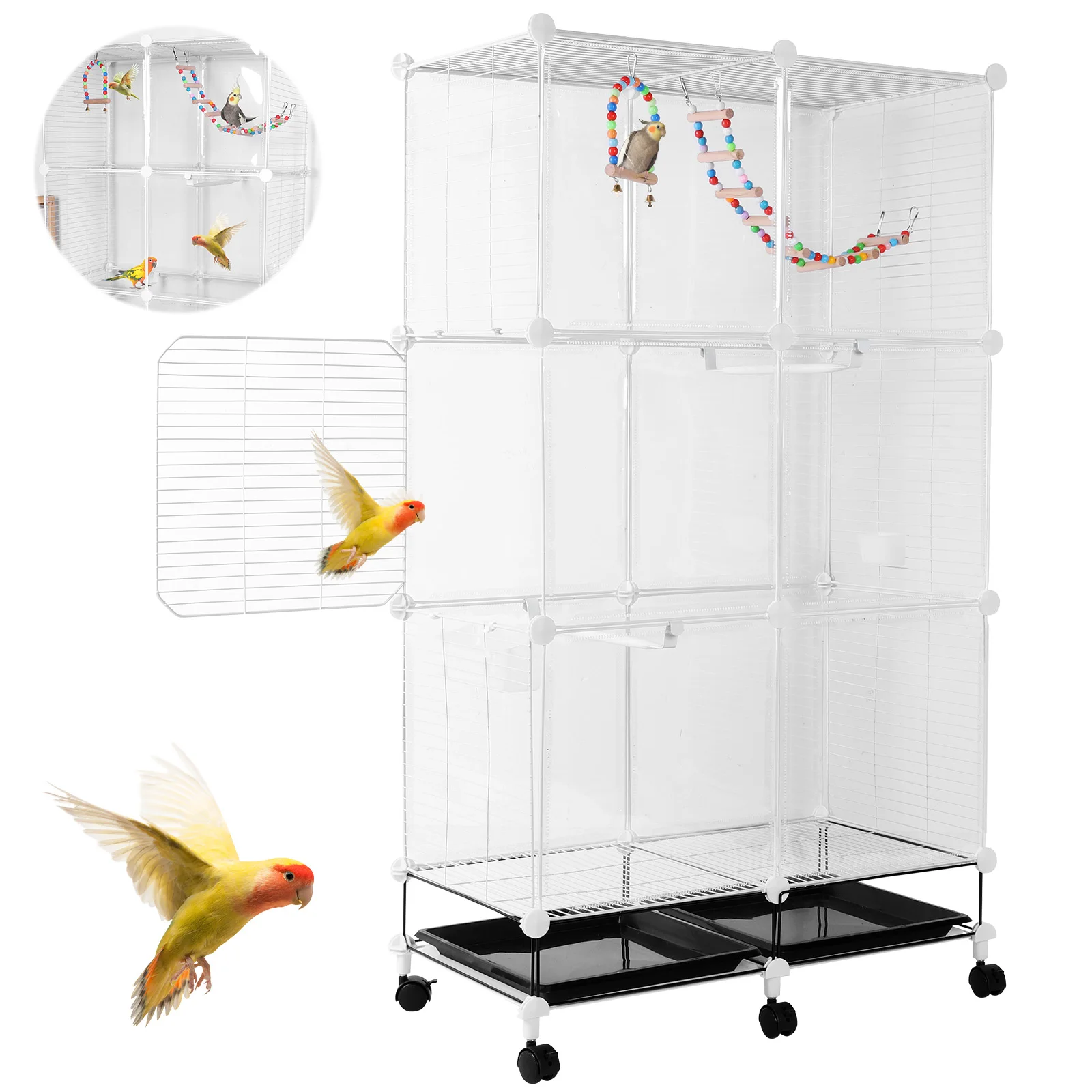 

Bird Cage Universal Wheel Metal Parrot Cage & Stand Tray Swing Ladder Wide Birdcage for Budgies Finches Parakeets