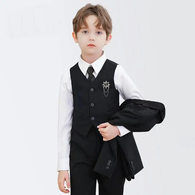 Children Elegant Black Blue Wedding Suit Boys Ceremony Tuxedo Dress Teenager Kids Photograph Blazer Party Performance Costume