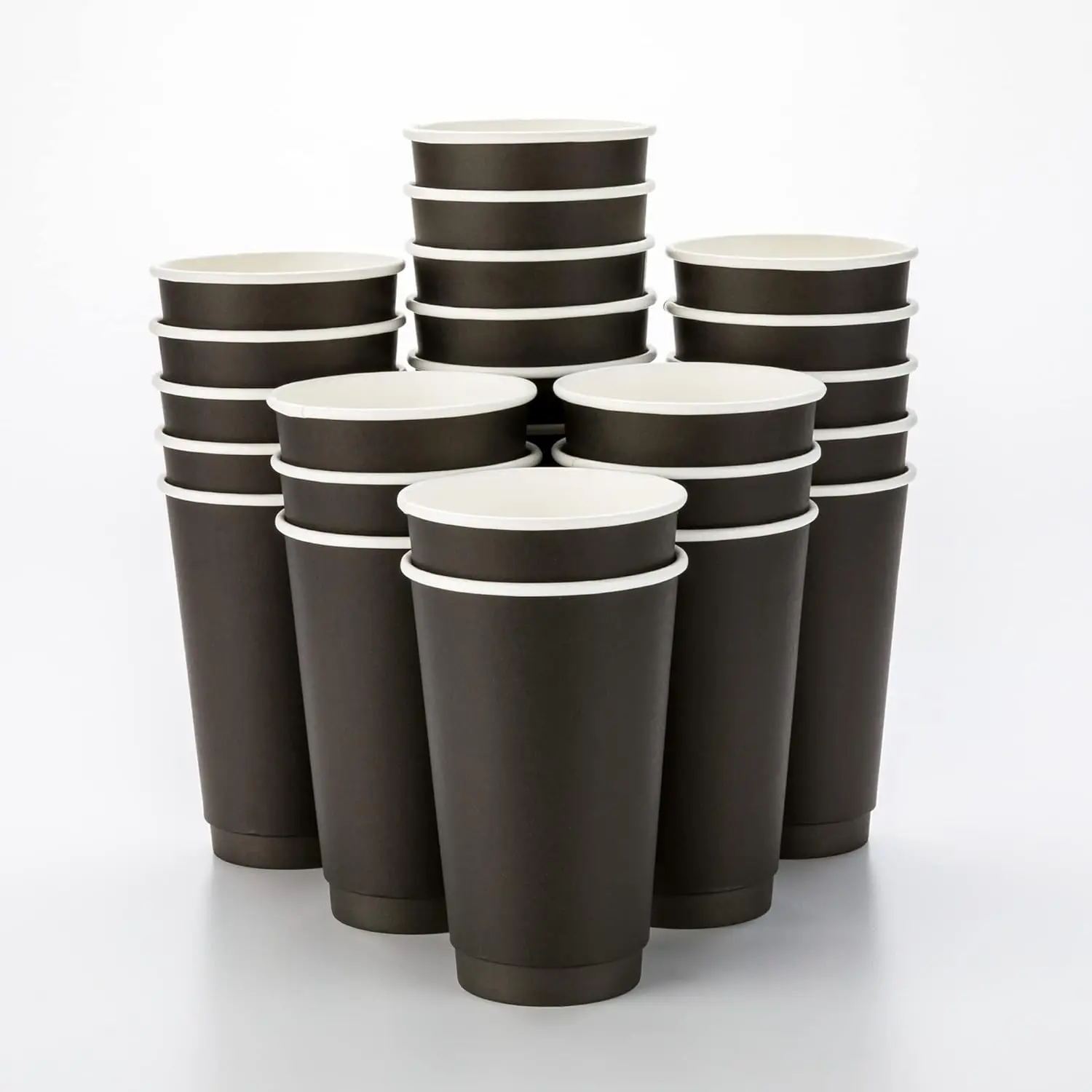 

16 Ounce Disposable Coffee Cups 25 Double Wall Hot Cups For Coffee - Lids Sold Separately Rippled Wall Black Paper Insul
