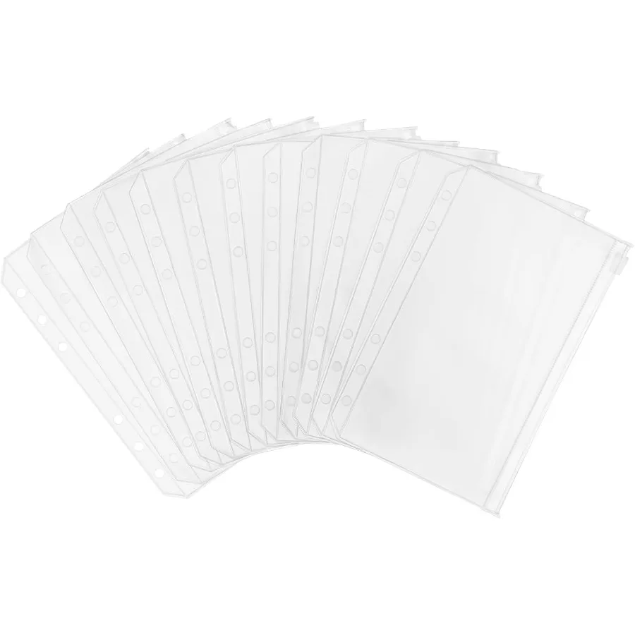 

12PCS A6 Binder Pots6 Holes Budget Cash Envelopes for Budgeting Clear Plastic Zipper Pouch for A6 Budget Planner Binder Money O