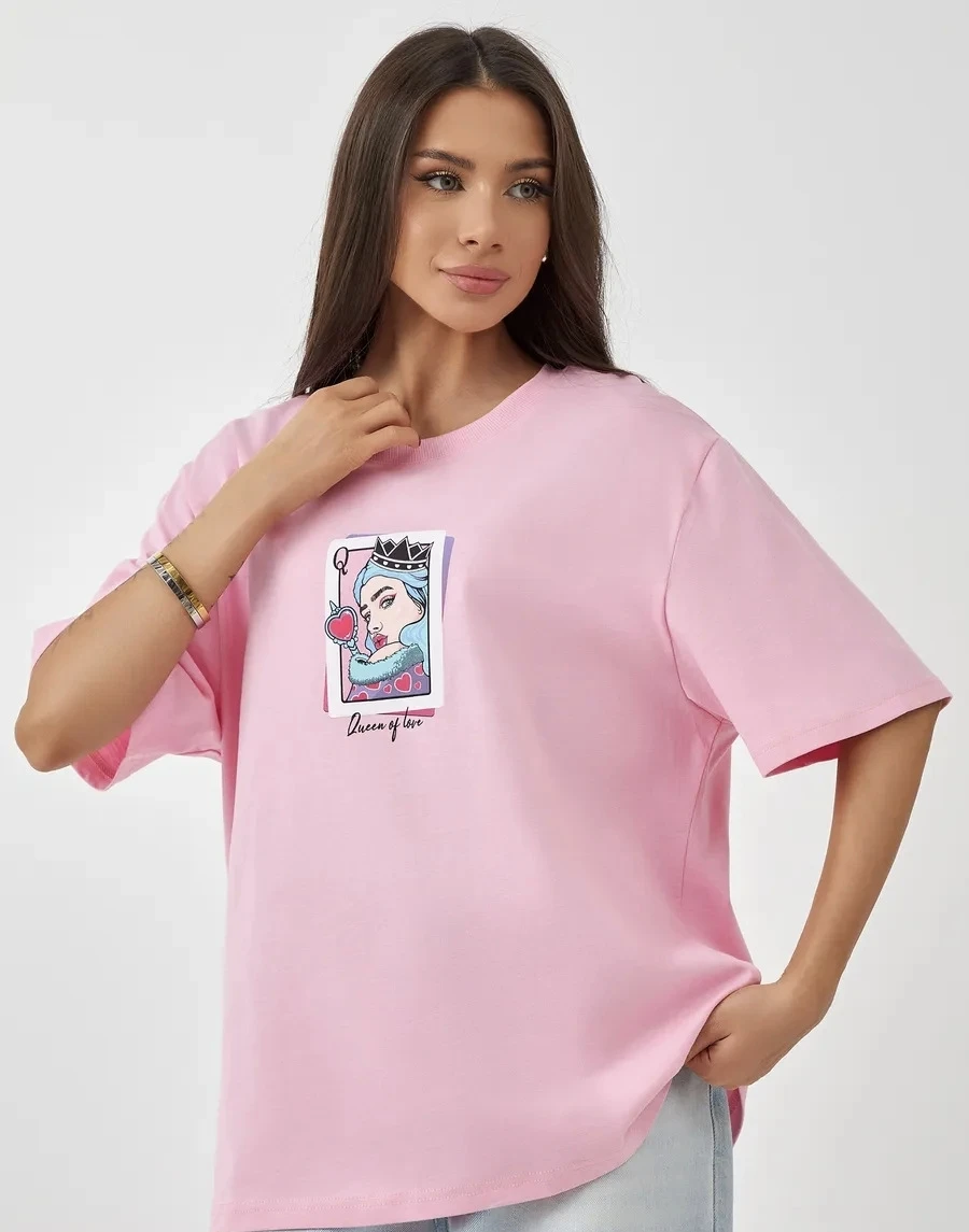 Fashionable round Neck Short Sleeve T-shirt Casual Loose Cotton Top Printed Design Ladies Summer Sweat Absorbent Comfortable Fit