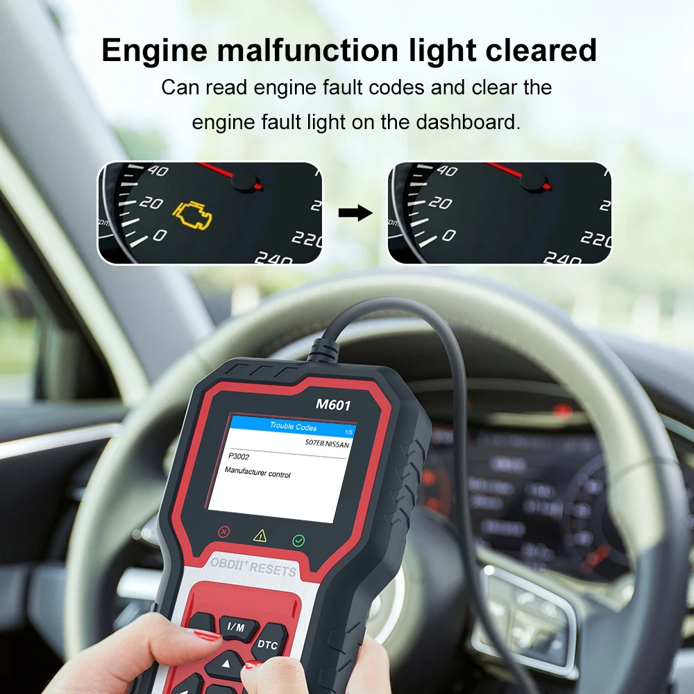 M601 فحص المحرك الكامل مئات من تيار البيانات في الوقت الحقيقي Obd2 أداة تشخيص Obdii قارئ رمز خطأ السيارة ماسح ضوئي محمول