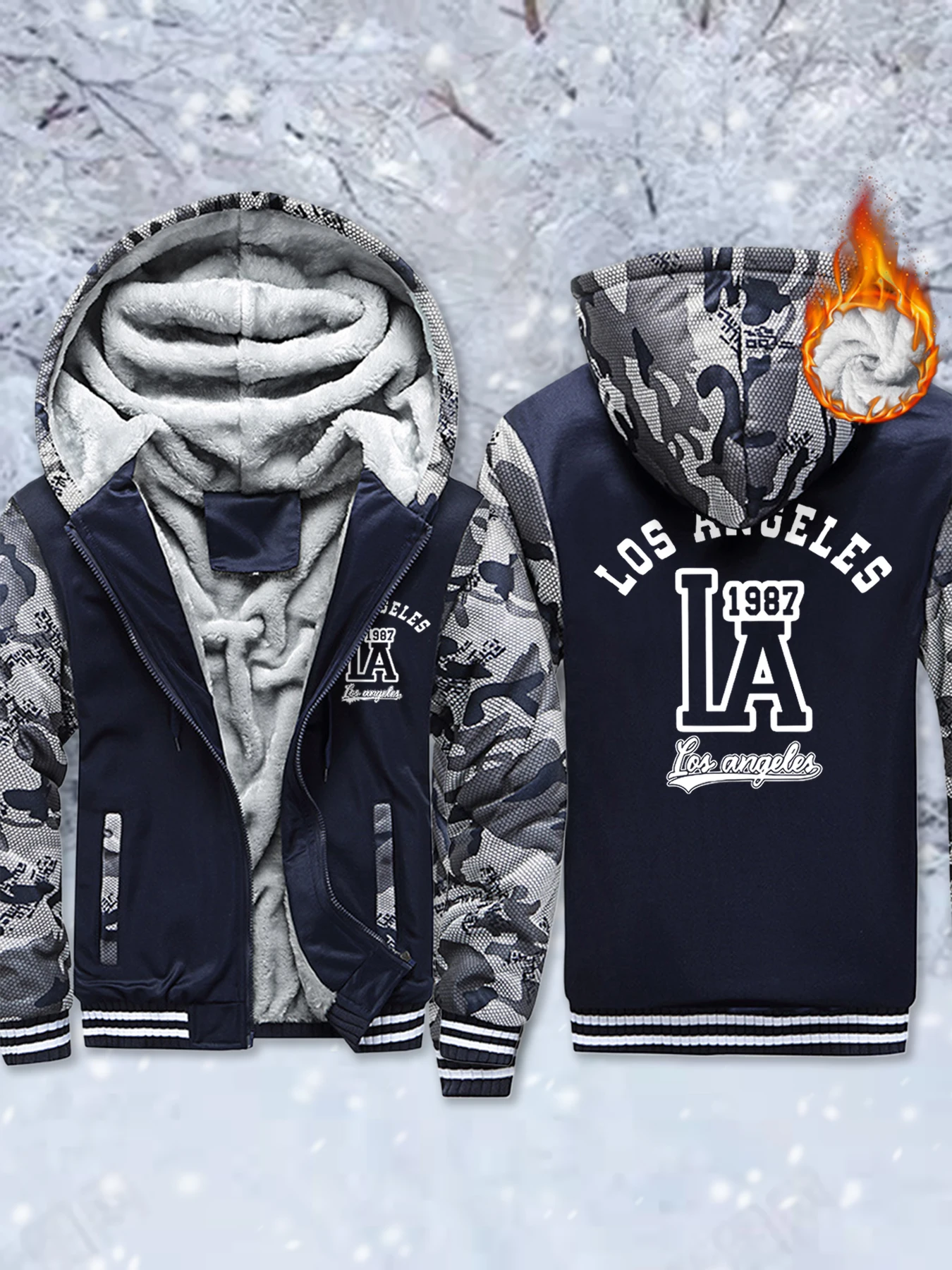 

Los Angeles Letter Print Fleece Soft Jacket Man Zip-Up Comfy Outwear Winter Thicken Tops Basics Warm Veste Oversized Street Coat