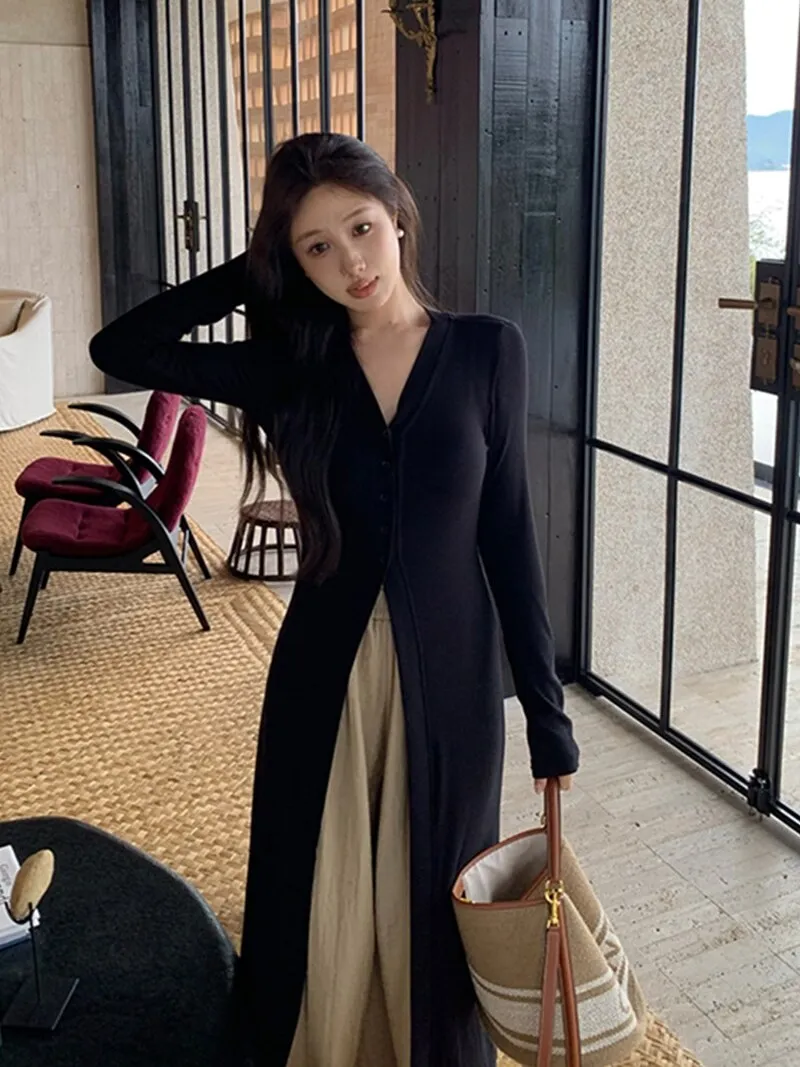Ele Bla V-Ne Mid-Length Knitted Cardigan Women's Summer Lazy Sle Outerwear Sunscreen Open-irt Knitwear