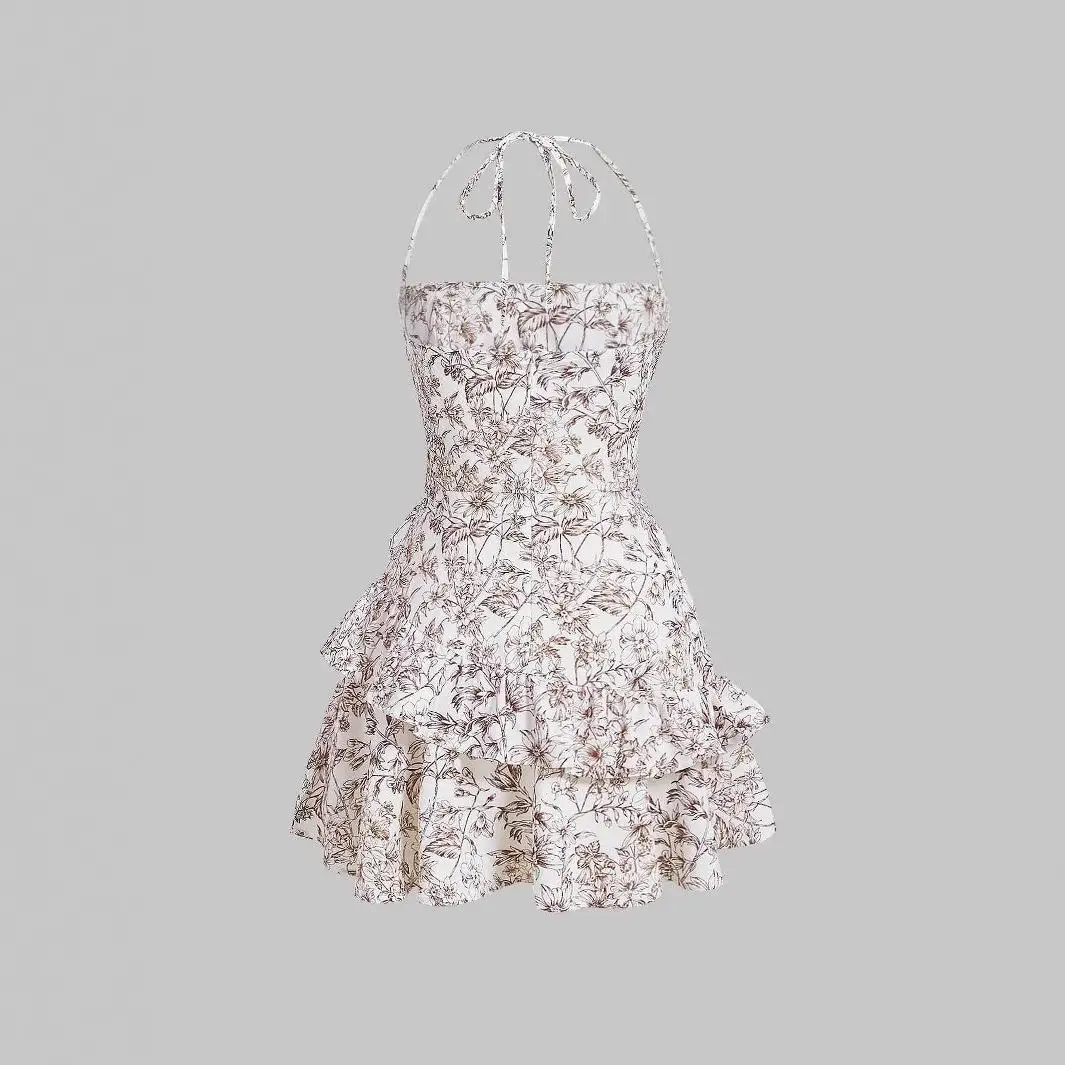 Feminino floral impressão ter dr vintage multi-cor dupla camada saia europeia sle casual longo sve midi dr