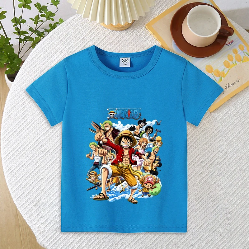 One Pieces T-shirt Short Sleeve Summer Boys Girls Clothes Cute Cartoon Outfit Fashion Hip Hop Tops Casual Wear Birthday Outfit