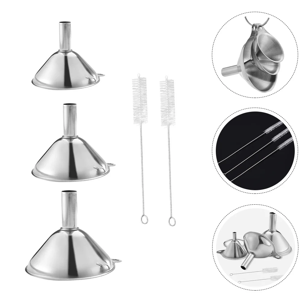 

1Set Stainless Steel Funnel Set Liquid Oil Filling Funnel with Cleaning Brush Kitchen Utensils Oil Transfer Tool