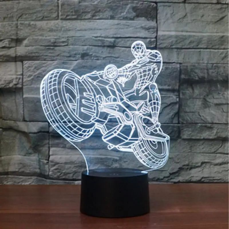 Motorcycle 3d Stereo Led Lamp Colorful Visual Gift Table Led Night Light 7 Color Change Children's Room Decoration 3d Nightlight