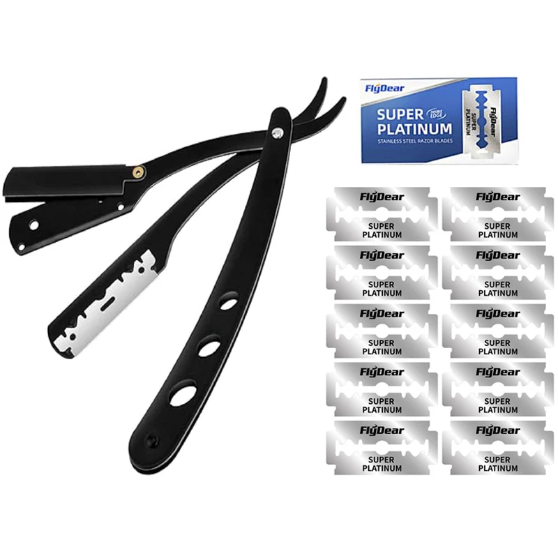 Männer Rasieren Barber Razor Schwarz Klassische Klapp Rasiermesser Achselhöhle Haar Scham Haar Rasierer Edelstahl Rasiermesser Halter – Detail 1