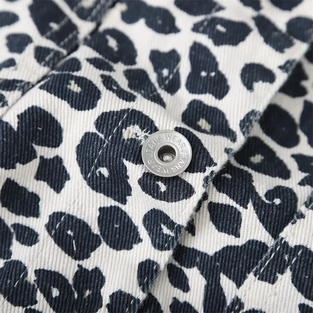 Women's clothing quality selection: autumn casual loose oversized lapel leopard print denim jacket jacket