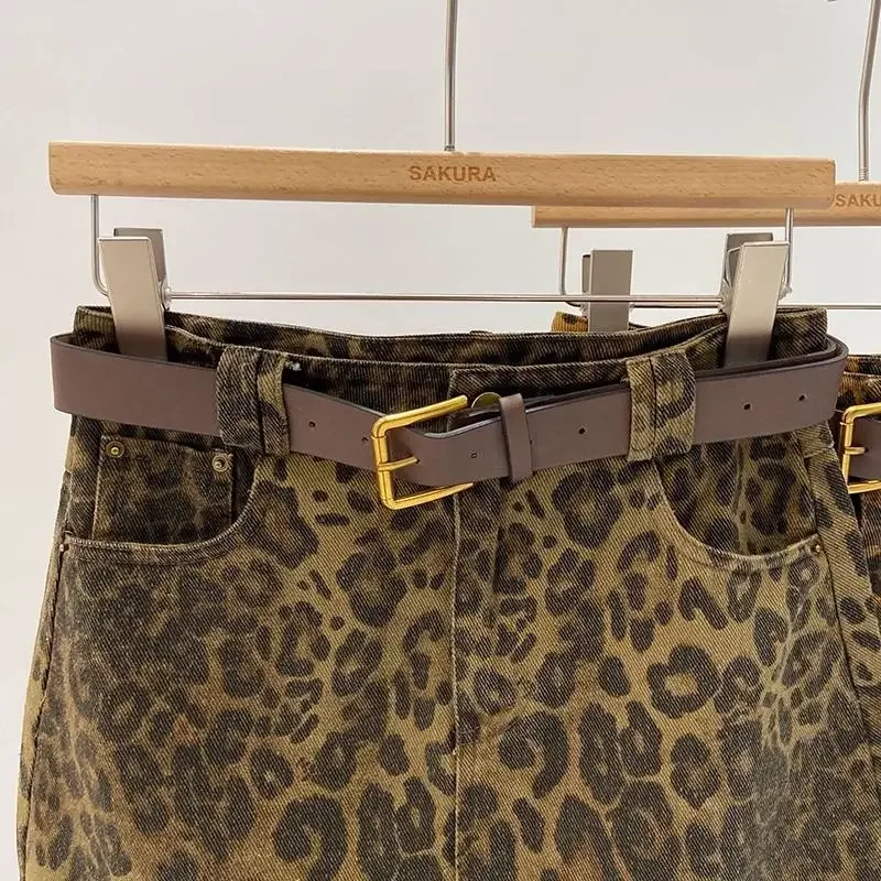 Jupe taille haute rétro imprimé léopard, jupe courte enveloppée dans les hanches, nouveau Design pour femmes