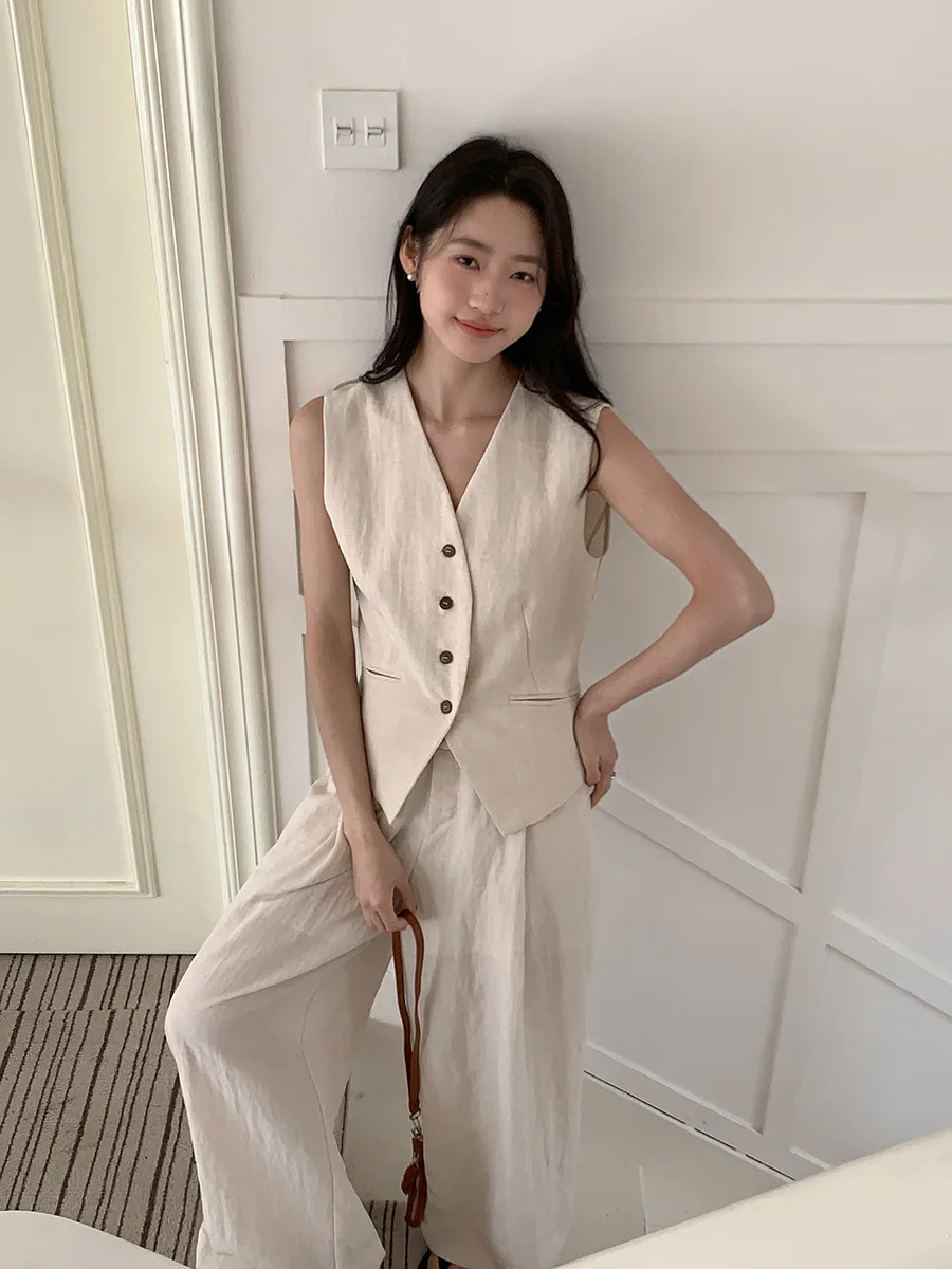 

Tencel waistcoat vest Women's clothing Korean Commuter Summer New style Straight Casual trousers Two sets Wear Womenswear pants