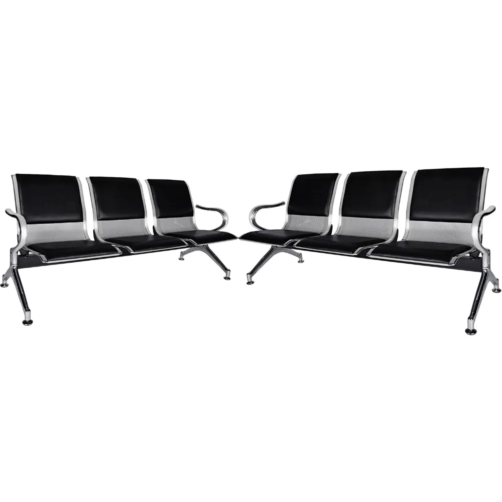 

Kinsuite Set of 2 Waiting Room Reception Chairs with Arms 3-Seat Office Guest Chairs & Reception Chairs Bench PU Leather