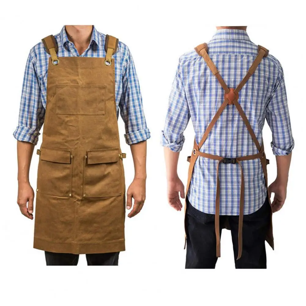 

Breathable Kitchen Apron Oil-proof Canvas Apron with Pockets for Kitchen Cooking Home Use Stylish Men Women's for Restaurant