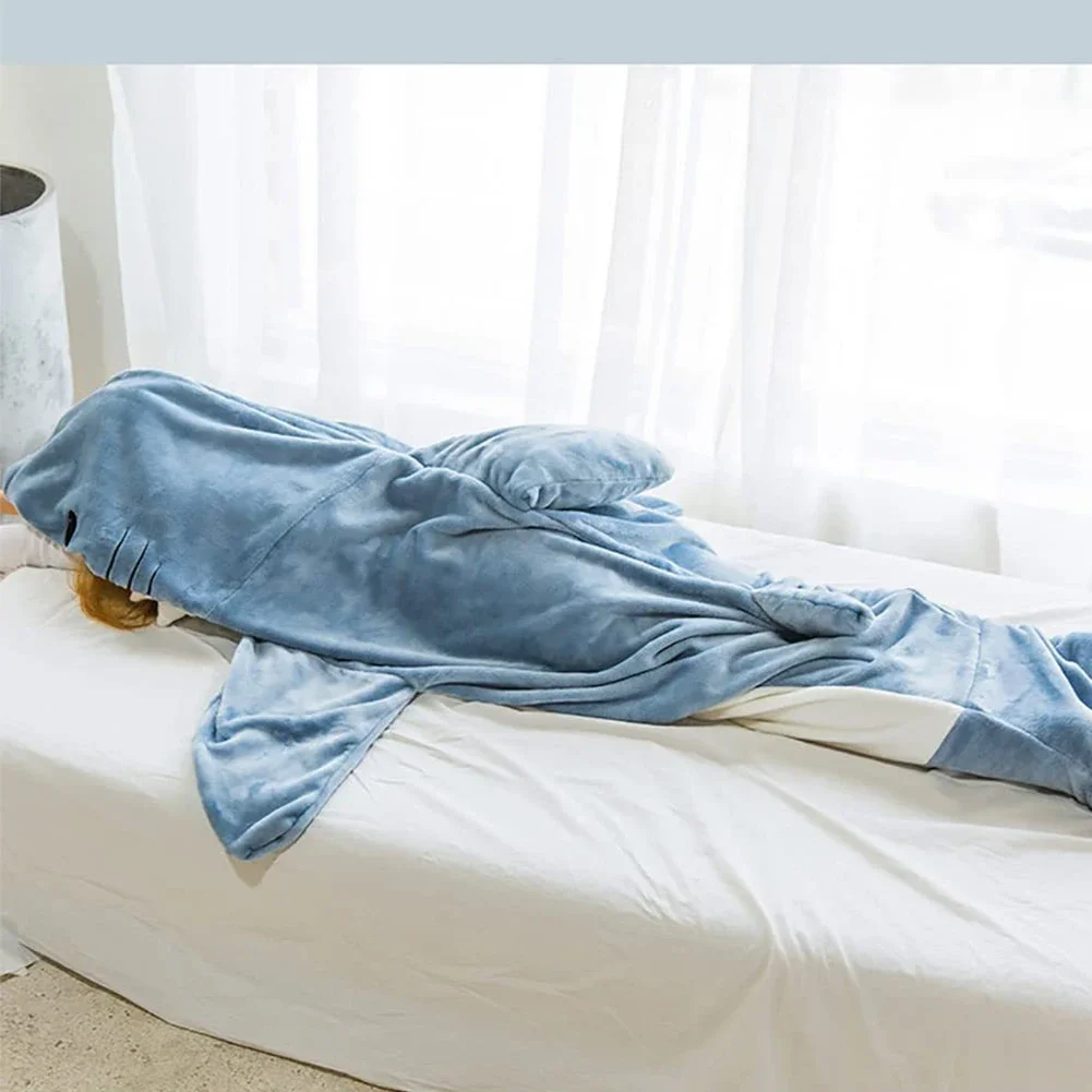 Shark Blanket Adult Cartoon Sleeping Bag Shark Onesie Sleeping Pajama Bag Hooded Warm Flannel Funny Homewear Winter Warm Blanket
