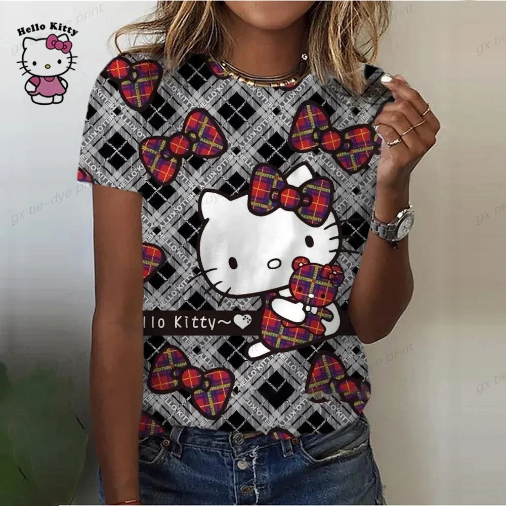 24/25 Disney Hello Kitty Women T-shirts 3D Print Cartoon Fashion Short Sleeve Summer T-Shirt for Women Tops Tees Female Clothing