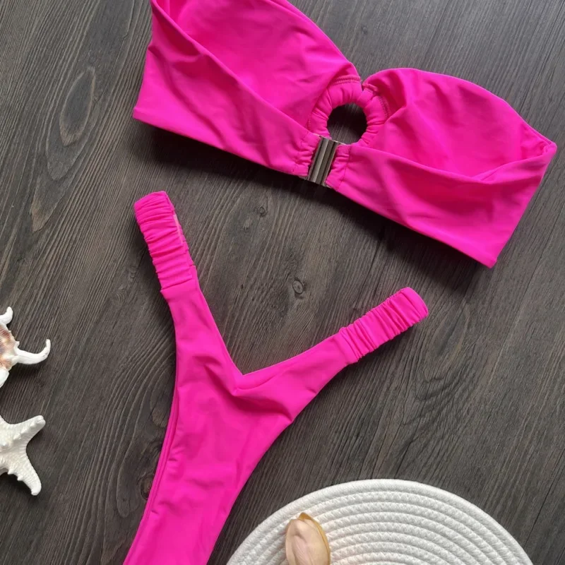 Сексуальные однотонные бикини 2025 года, женские купальники с эффектом пуш-ап, пляжная одежда для купания, купальные костюмы, бразильский комплект бикини, купальщица в бассейне