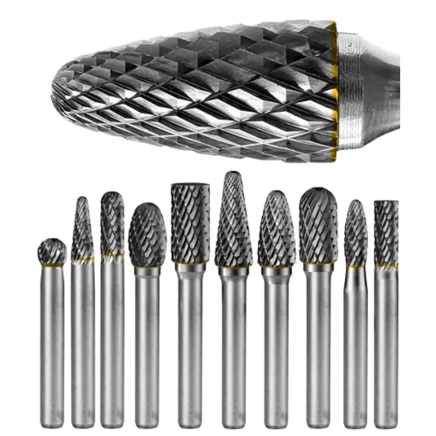 

Carbide Burr Set 1/4 Shank w/Clear Box Head Dia mm Die Grinder Bits Rotary Tools Attachment Kit Rasp File Accessories Metal Woo
