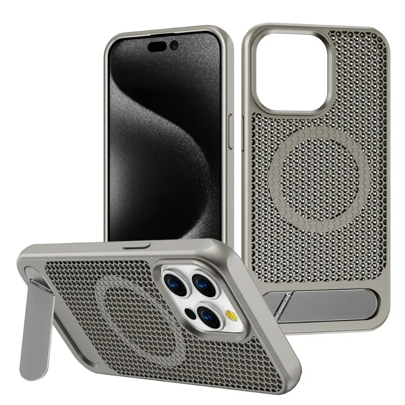 Luxury Cooling Stand Magnetic Phone Case For iPhone 18 17 16 15 14 13 Pro Max Heat Dissipation Plain Color Shockproof Cover