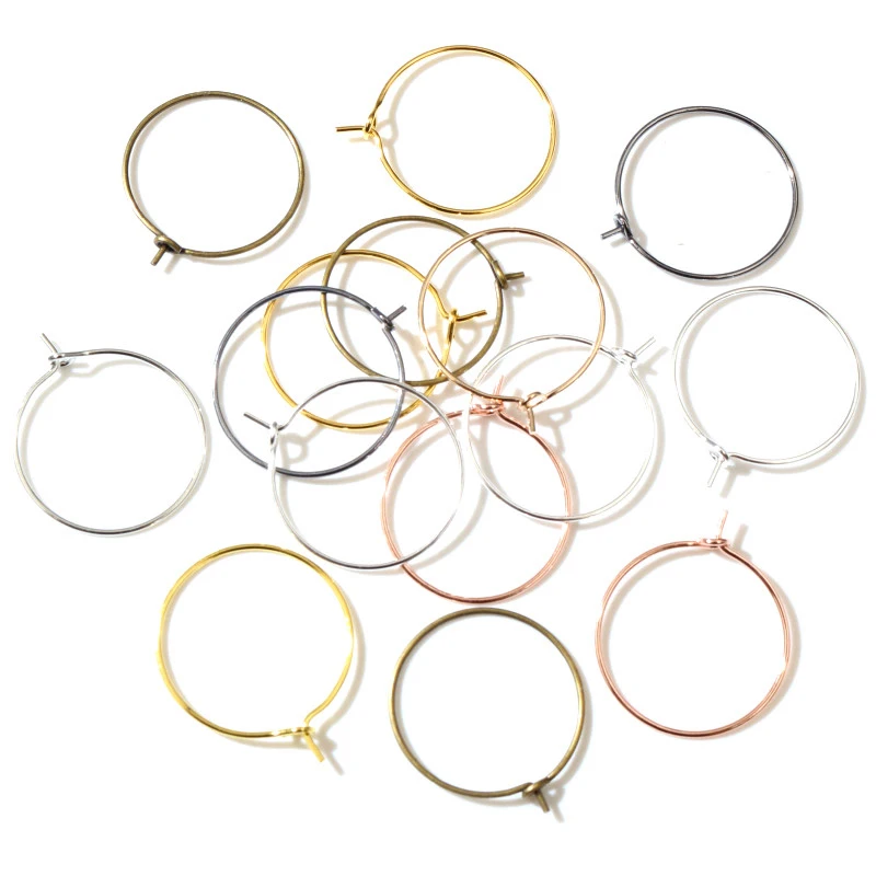 50pcs 20 25 30 35 40mm KC Gold Silver Plated Hoops Earrings Big Circle Ear Hoops Earrings Wires For DIY Jewelry Making Supplies