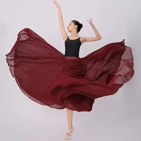 Gonna in chiffon da 720 gradi Balletto Pancia Danza di flamenco Donna Gonne lunghe con lacci Ballerino Pratica Indossare Gonna da danza classica moderna