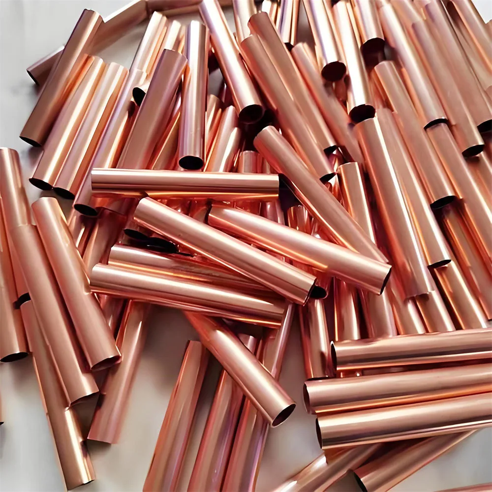 OD 20-50mm T2 Purple Copper Straight Pipe Length 100/500mm Thin Wall Hollow Hard Straight Copper Pipe Wall Thick 0.5/1/1.5/2/3mm