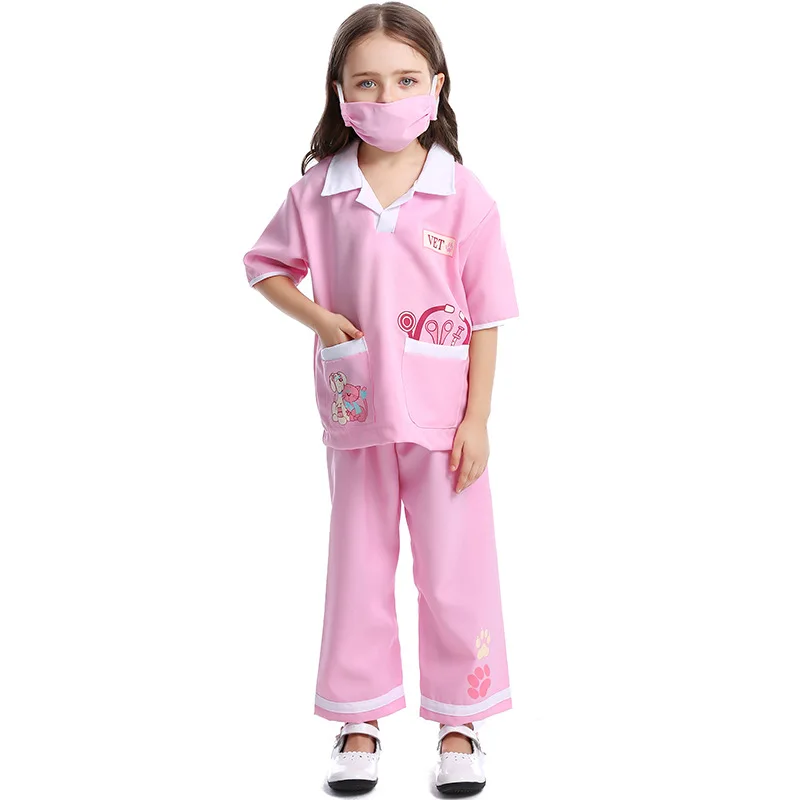 

Nurse Doctor Cosplay Costume Kids Shirt Pants Suit Children Surgeon Dr Uniform Halloween Party Role Playing Dress Up Outfit