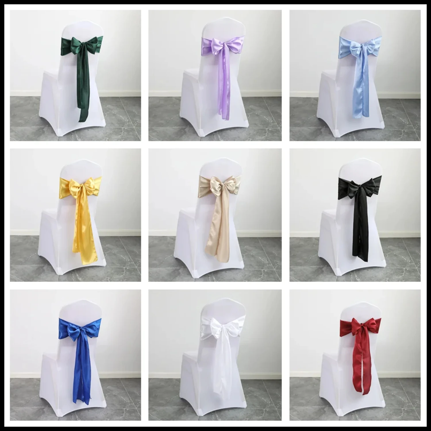 

10pcs/Lot Satin Chair Sashes Bow Wedding Chair Knot Ribbon DIY Ties Party Event Hotel Banquet Chair Decorations