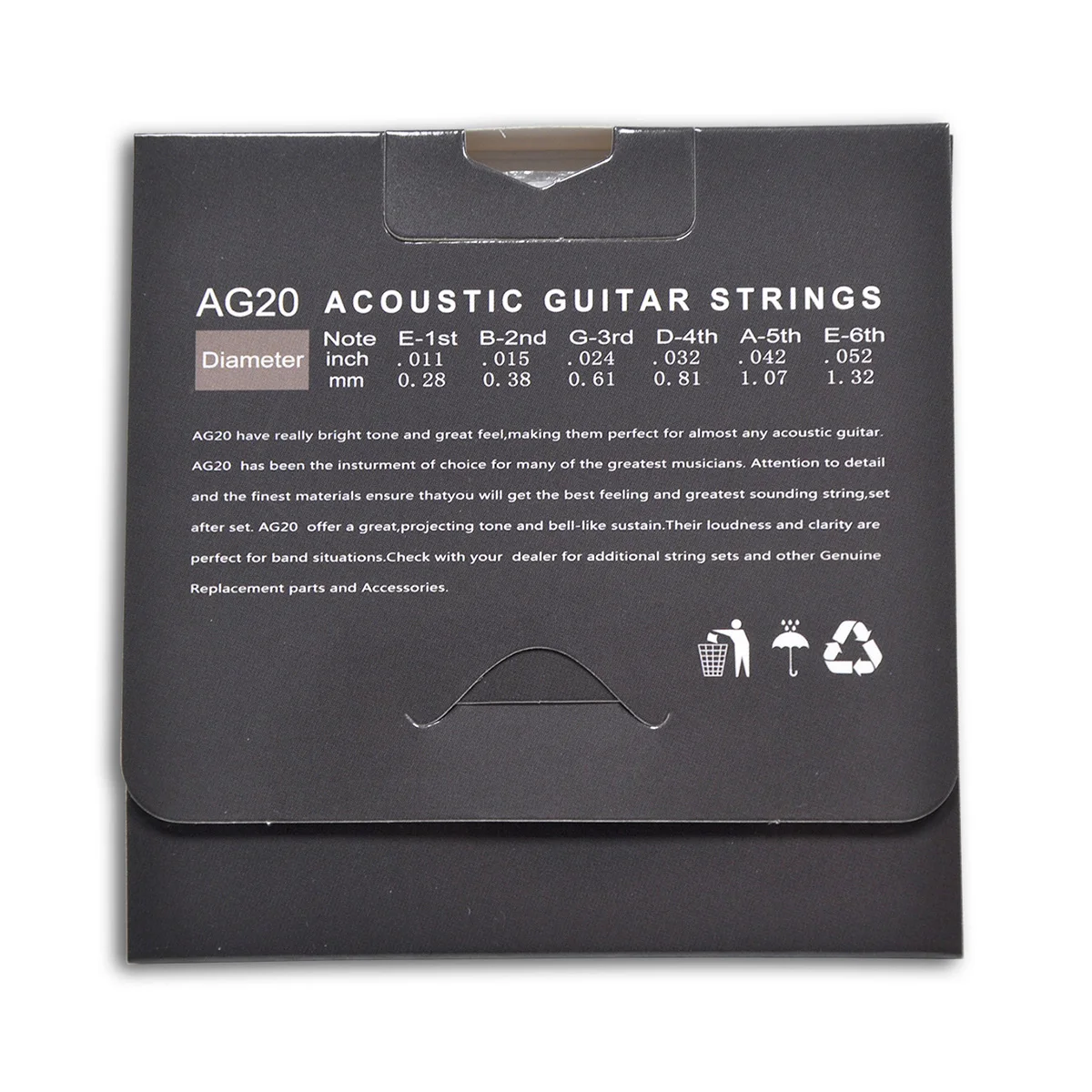 Acoustic Folk Guitar Strings Set - Phosphor Bronze Alloy Wound, Super Light, 011-052