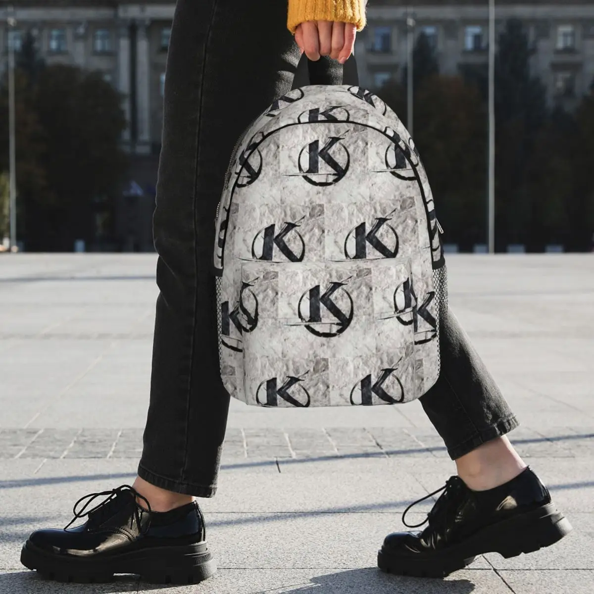 Black Kaamelott Logo On A Gray Background Backpack Student BookBag Men Women School Bag Computer Shoulder Bags