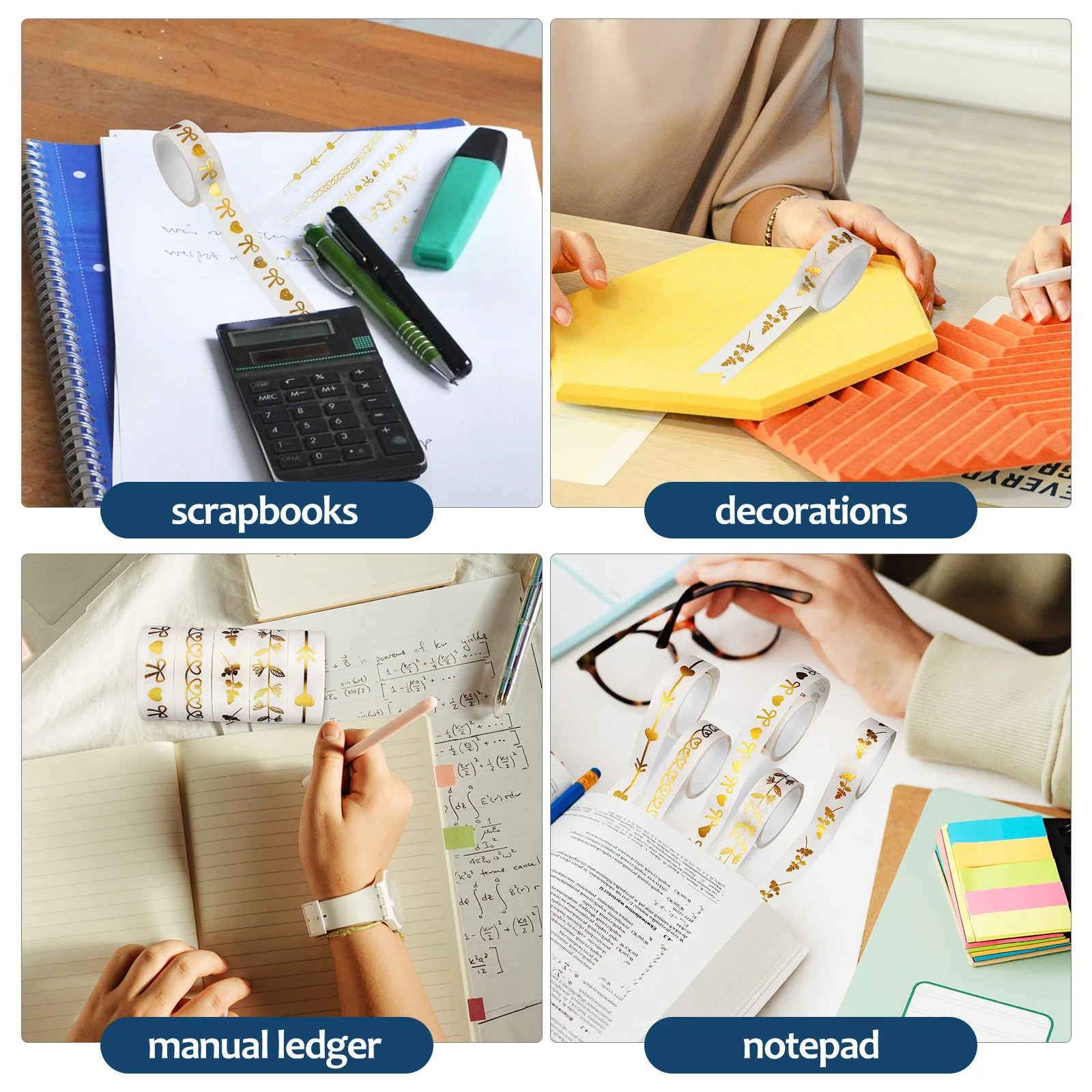 

5 Rolls Self Adhesive Washi Tape Bronzing Patterned Tape for Creative DIY Decoration Journal Notepad Craft Activity