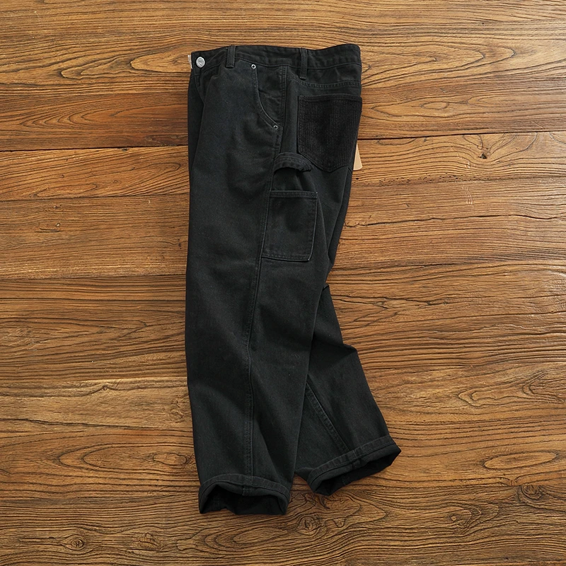 Pantaloni cargo multitasche lavati alla moda larghi in twill intrecciato pesante vintage americano autunno e inverno