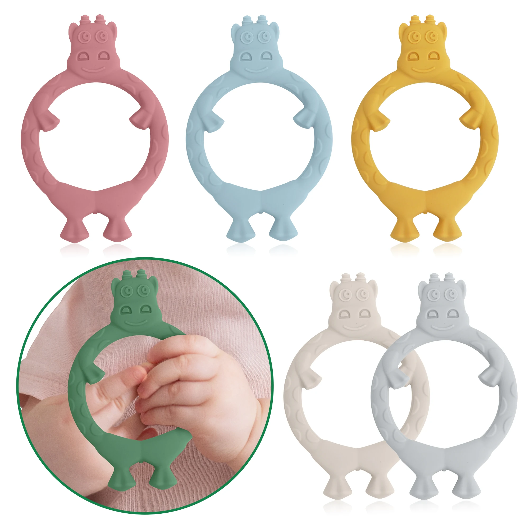 Hippo shape Baby Teething Toys, Food Grade Silicone Teethers for Babies 0-6 Months/6-12 Months, BPA Free Baby Chew Toys