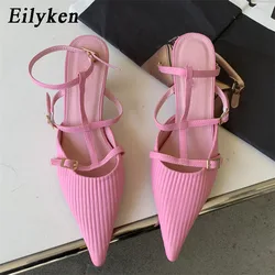 Eilyken-zapatos De tacón para mujer, sandalias De punta estrecha plisadas, elegantes, para primavera