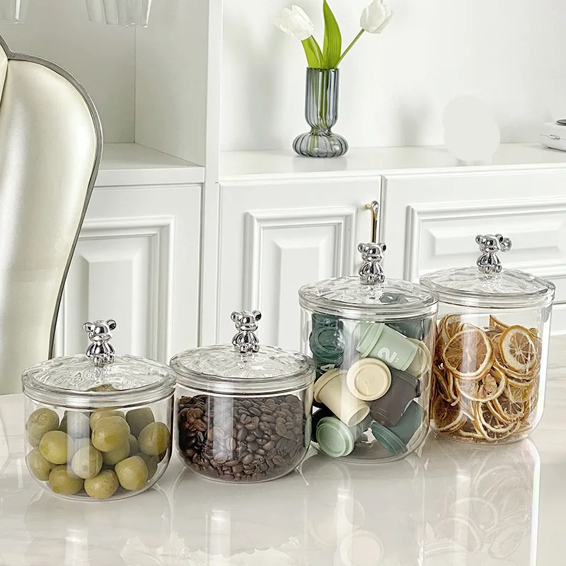 1-Piece Creative Bear Sealed Jar Storage Jar with Lid Capsule Coffee Cotton Sticker Storage Box Snack Storage Jar
