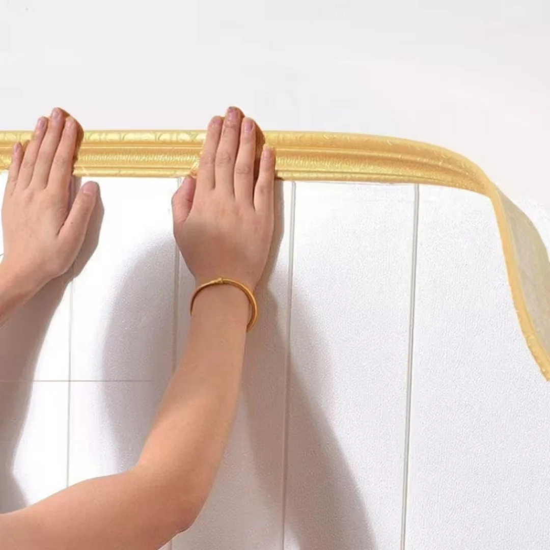 5/1pcs Decorative 3D Pattern Decorative Self Adhesive Waterproof Wallpaper Line Skirting Line Living Room Wall Paste